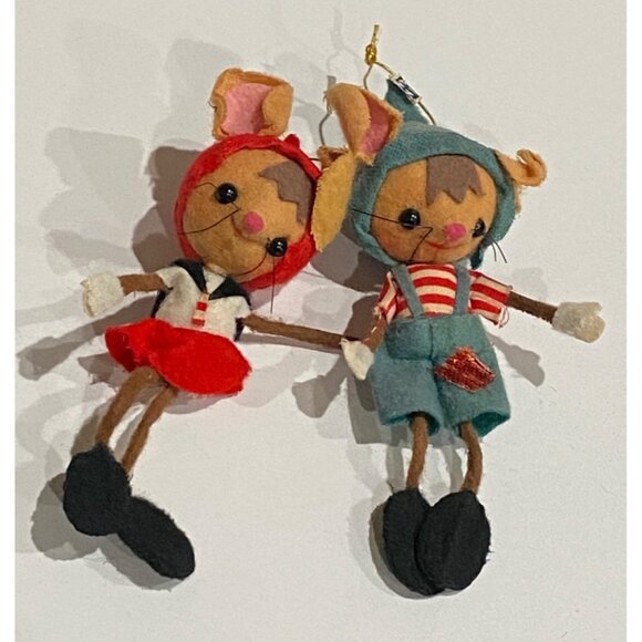 Vintage felt ornaments bendable mice mouse delicate made in Japan 5" whimsical c - Picture 8 of 8